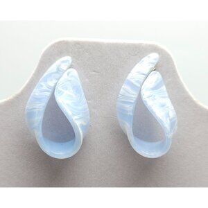 Vintage Blue Swirl Acrylic Hoop 1980s Post Earrings